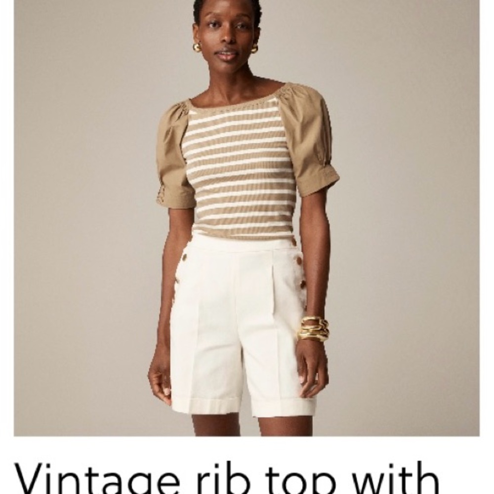 NWOT J.CREW  rib top with cotton poplin puff sleeves
